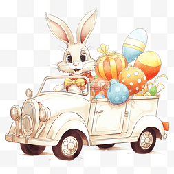一个鸡蛋卡通图片_小兔子驾驶着复古车，上面有一个