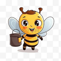 蜜蜂的插画图片_卡通可爱蜜蜂携带蜜罐送货快乐蜜