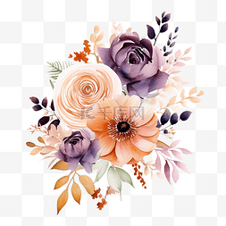 水彩花邊框图片_优雅的桃色和紫色水彩插花