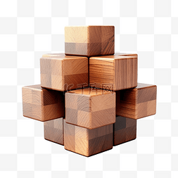 木制立方体的 3D 渲染图像