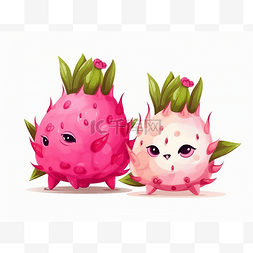两个可爱的粉红色火龙果，上面有