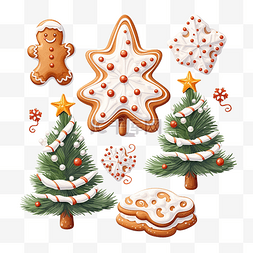 圣诞装饰卡通矢量图片_圣诞快乐一组矢量元素圣诞饼干与