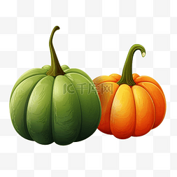 有蔬菜的插图背景图片_万圣节和感恩节的两个南瓜橙色和