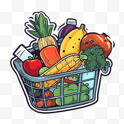 消费矢量图片_含有水果和蔬菜的矢量杂货购物篮