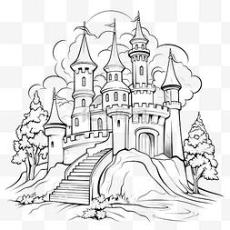 儿童着色书插图万圣节宽阔的城堡