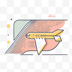 飞机上的横幅图片_线形矢量设计插图中的黄色飞机