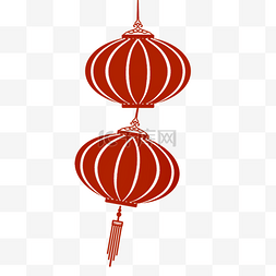 红色剪纸灯笼图片_中国风格红色剪纸灯笼新春快乐