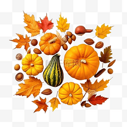 秋季南瓜感恩节组合物，含叶子和