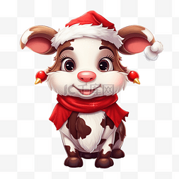 圣诞帽服装图片_穿着圣诞服装的可爱牛 穿着圣诞