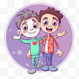 两个男孩卡通孤立插图可爱快乐 