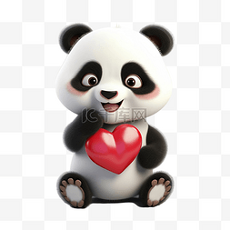 可爱的熊猫与心可爱的动物 3d 渲