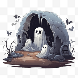 动物场景画图片_万圣节场景插图中带有坟墓的鬼魂
