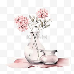 白色的花瓶图片_水彩粉色桌子和花瓶