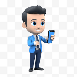 穿着蓝色衬衫的商人在智能手机上