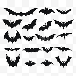 万圣节的一组蝙蝠剪影