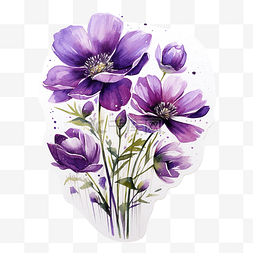 可爱的紫色花朵固定贴纸油画