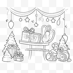 卡通禮品盒图片_儿童圣诞雪橇和礼物圣诞涂鸦套装