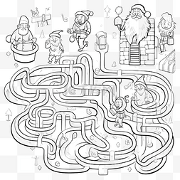 儿童迷宫迷宫图图片_迷宫与圣诞老人与礼物和儿童着色