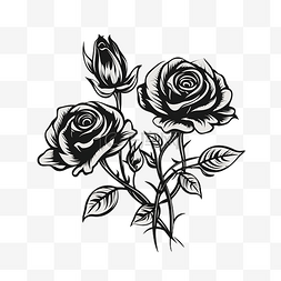 没有叶子的花图片_三朵玫瑰的黑色剪影，叶子没有背
