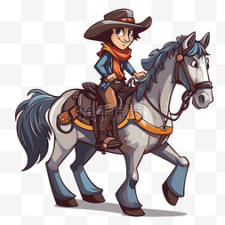 骑马的牛仔图片_野马剪贴画卡通牛仔骑马的插图 