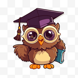 可爱的卡通猫头鹰与毕业帽和阅读
