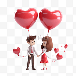 心形气球图片_快乐的年轻夫妇拉心形气球 3d 情