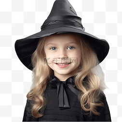 糖果女巫图片_穿着女巫万圣节服装和黑帽子的小