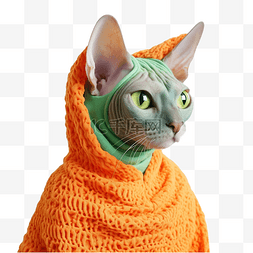 绿色衣服的猫图片_万圣节穿着橙色服装和绿色服装的