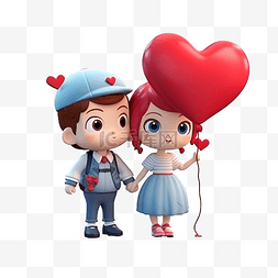 情人节情侣卡通人物3D渲染