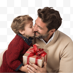 父母亲吻孩子图片_父亲在送给儿子一份圣诞礼物后亲