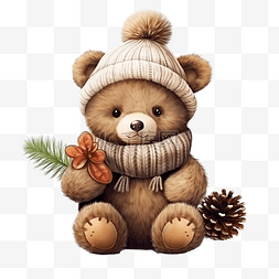 爪子4图片_戴着圣诞帽玩具的可爱熊，爪子里
