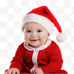 白色婴儿床图片_穿着圣诞老人服装的婴儿