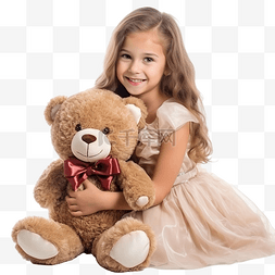 圣诞气氛中抱着泰迪熊的漂亮女孩