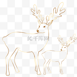 圣诞节极简线条金色驯鹿麋鹿卡通