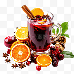 酒和水果图片_桌上放着香料和水果的圣诞热酒