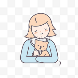 男人和宠物图片_男人抱着女人和猫可爱插画 向量