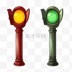 彩色的灯图片_交通灯在夜间设置为卡通风格的红