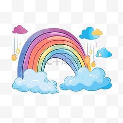 快乐简约背景图片_简约风格的彩虹和云彩插图