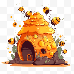 蜂巢剪贴画卡通蜜蜂屋与黄色蜂巢