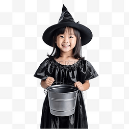 万圣节穿着女巫服装的亚洲小女孩