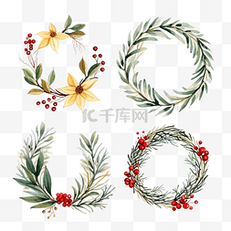 树枝和剪影图片_一套用于装饰圣诞贺卡的圣诞花环