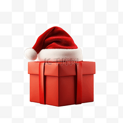 木桌上戴着圣诞帽的红色圣诞礼盒
