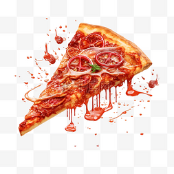手绘披萨插画图片_披萨片配番茄酱生成ai快餐插画
