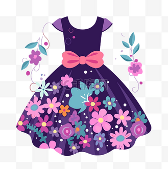 连衣裙剪贴画矢量剪贴画花朵连衣裙蝴蝶结卡通
