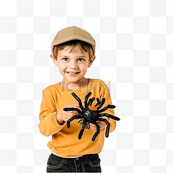 万圣节派对上的孩子手里拿着蜘蛛