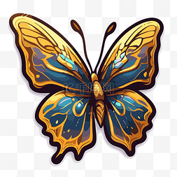 带有蓝色和金色装饰剪贴画的蝴蝶