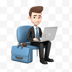 商人坐在工作区，配有笔记本电脑