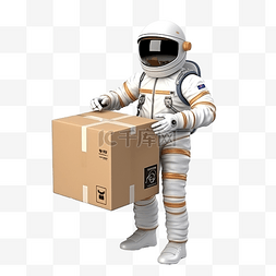 宇航服图标图片_送货太空人拿着盒子 3d 渲染