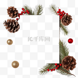 圣诞松树雪花图片_冷杉树枝框架中的圣诞空白贺卡