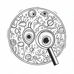 眼睛显微镜图片_在被其他东西包围的显微镜中画出